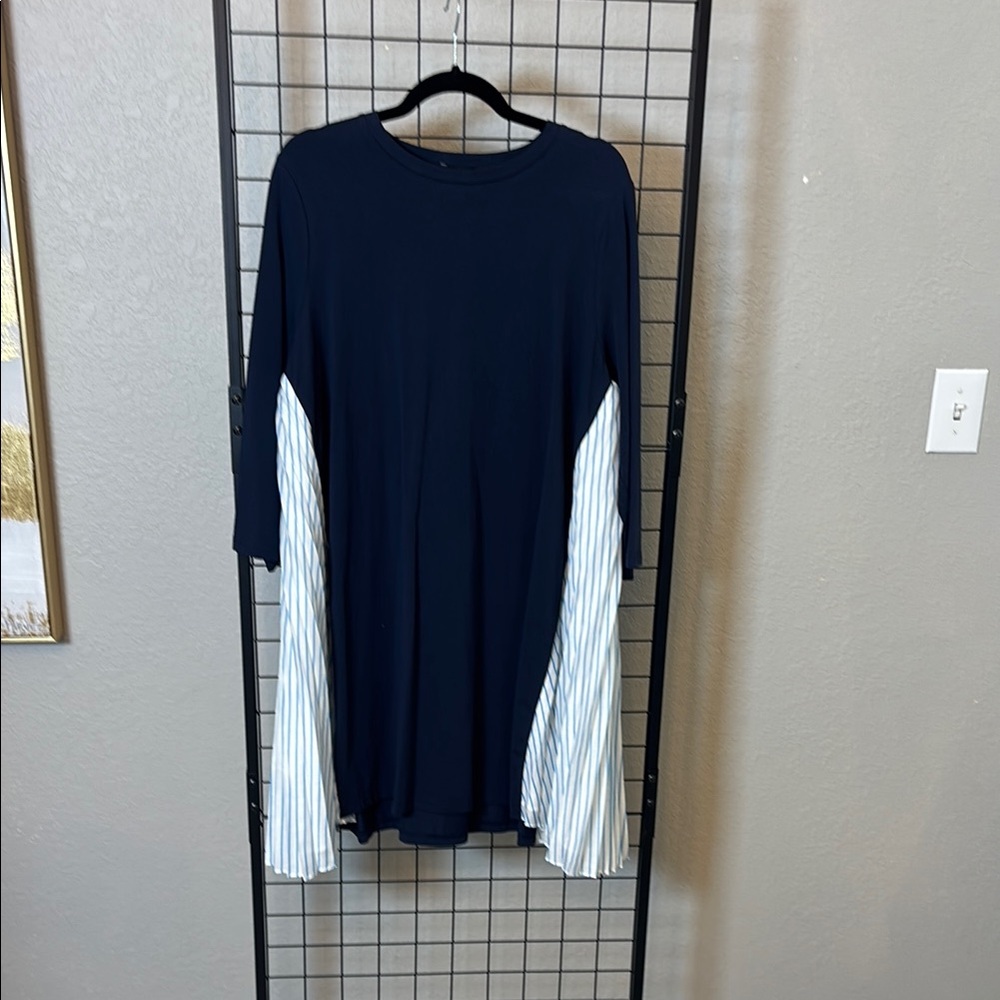 Pomander Place Navy Dress with White Pinstripe Panels